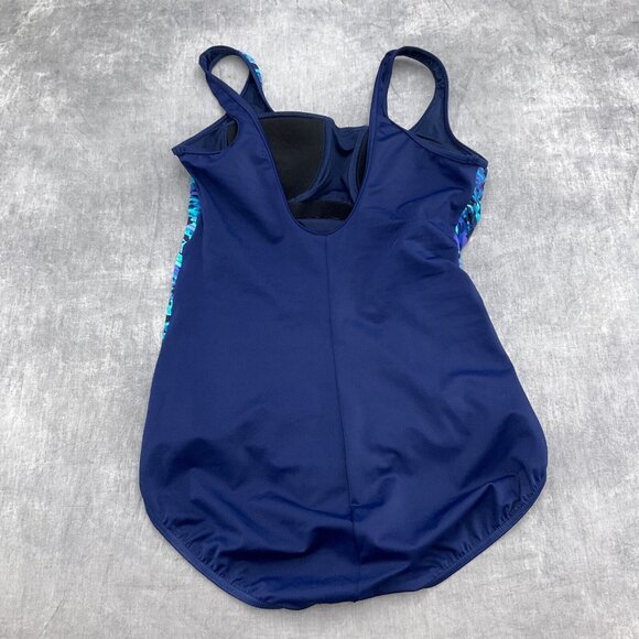 Lands End 1pc Swimsuit Women 10 blue Purple Pad Bra Wide Strap Asymmetric Tank - Picture 3 of 8